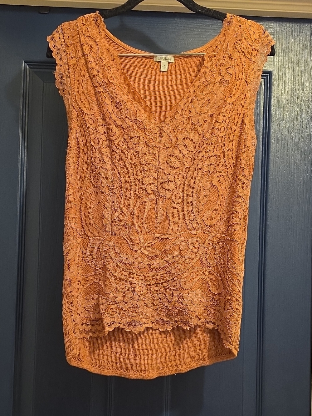 Womens Large BKE Mauve  Crochet Lace V-Neck Camisole Smocked Back